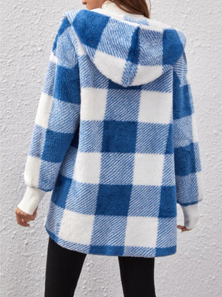 Plaid Long Sleeve Hooded Coat -Ships 10/30