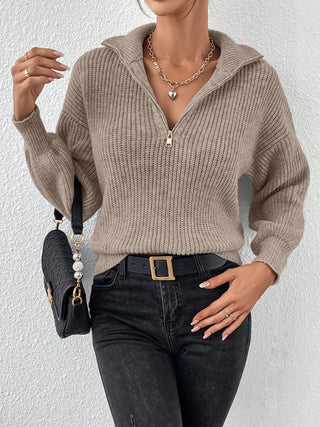 Honey Half Zip Dropped Shoulder Sweater - Ships 9/20