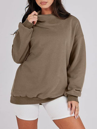 Mock Neck Drop Shoulder Long Sleeve Sweatshirt -Ships 12/27