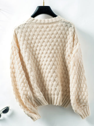 Cable-Knit Round Neck Long Sleeve Sweater -Ships 11/11