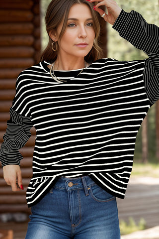 Striped Round Neck Dropped Shoulder Top - Will ship 9/13