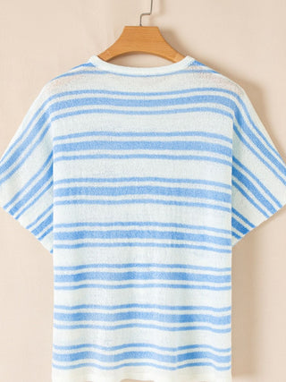 Stripe Round Neck Half Sleeve Knit Top - Ships 2/4