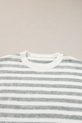 Striped Round Neck Dropped Shoulder Sweater - Ships 11/28