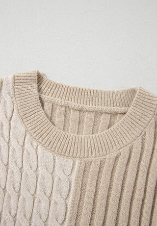 Cable-Knit Color Block Round Neck Sweater -Ships 11/9