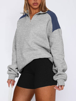 Contrast Quarter Zip Long Sleeve Sweatshirt -Ship 10/4