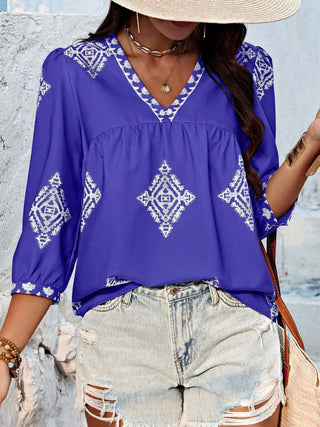 Sedona V-Neck Three-Quarter Sleeve Blouse - Will Ship 8/24