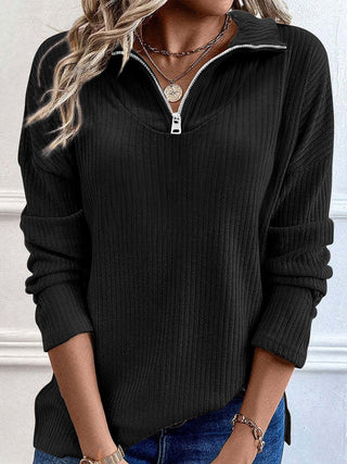 Full Size Quarter Zip Long Sleeve Top - Ships 11/9