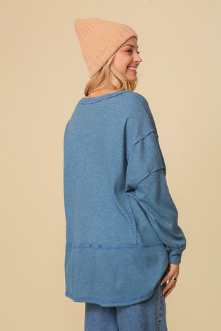 Thermal High Low V-Neck Oversized Top