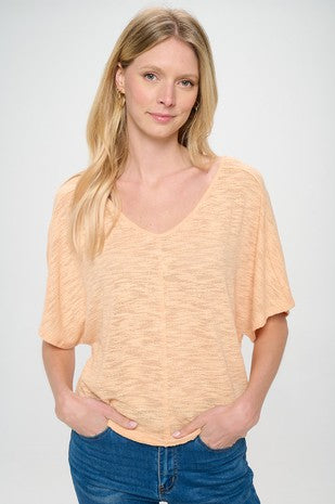 Cherish V Neck Slub Knit Top