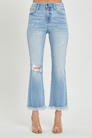Risen High Rise Cropped Frayed Jeans
