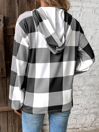 Plaid Dropped Shoulder Long Sleeve Hoodie - Ships 10/10