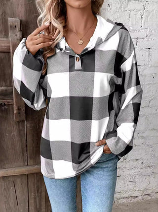 Plaid Dropped Shoulder Long Sleeve Hoodie - Ships 10/10