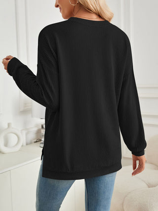 Sammie Slit Round Neck Long Sleeve Sweatshirt  -Ships 8/30