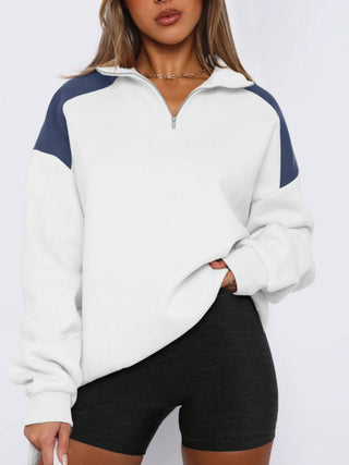 Contrast Quarter Zip Long Sleeve Sweatshirt -Ship 10/4