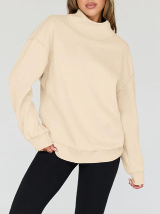 Mock Neck Drop Shoulder Long Sleeve Sweatshirt -Ships 12/27