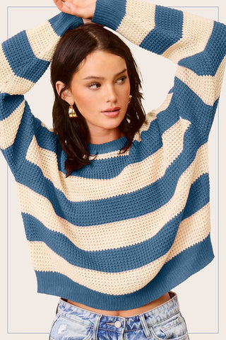 La Miel Striped Round Neck Loose Fit Sweater