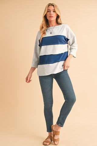 Striped Patchwork Raw Edge Sweatshirt