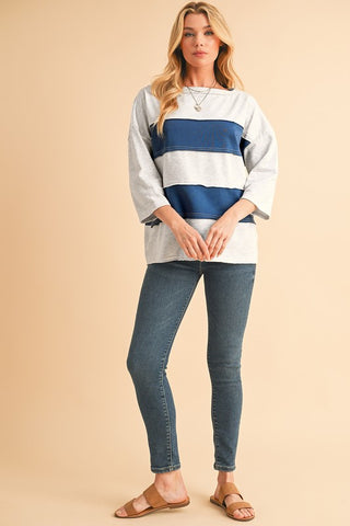 Striped Patchwork Raw Edge Sweatshirt