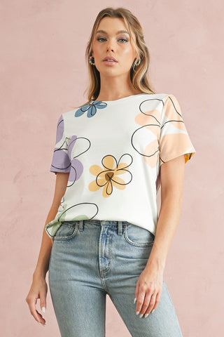 Flower Print Round Neck T Shirt