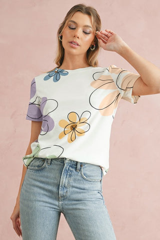 Flower Print Round Neck T Shirt