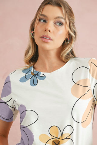 Flower Print Round Neck T Shirt