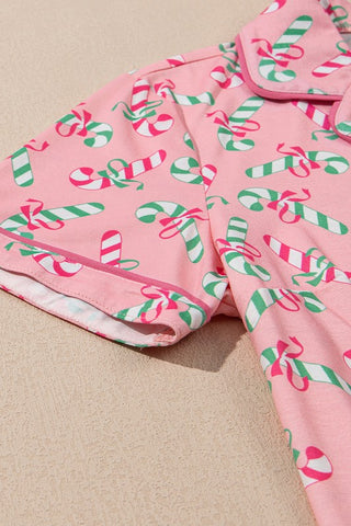 Christmas Candy Cane Print Knotted Pajama Set