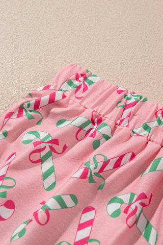 Christmas Candy Cane Print Knotted Pajama Set