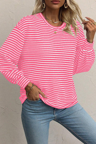 Striped Round Neck Drop Shoulder Long Sleeve Top