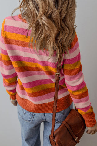 Striped Ribbed Edge Round Neck Sweater