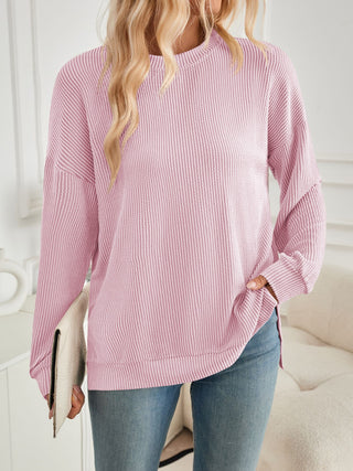 Sammie Slit Round Neck Long Sleeve Sweatshirt  -Ships 8/30