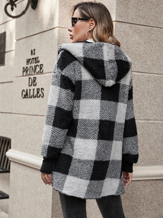 Plaid Long Sleeve Hooded Coat -Ships 10/30