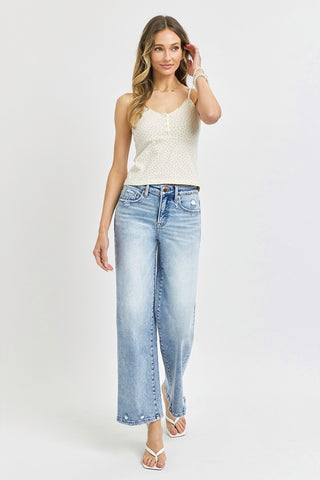 RISEN Full Size Tummy Control High Rise Crop Wide Leg Jeans