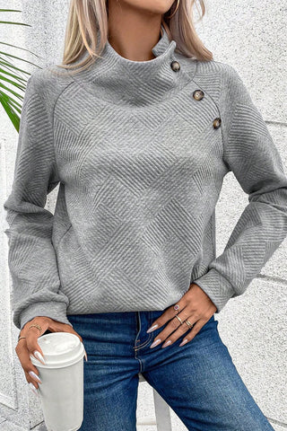 Textured Turtleneck Long Sleeve Sweatshirt - Ships 11/28