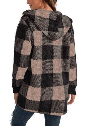 Plaid Long Sleeve Hooded Coat -Ships 10/30