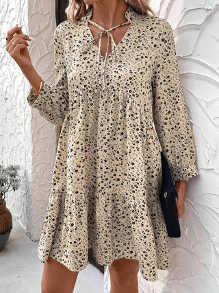 Tied Printed Long Sleeve Mini Dress  - Ships 10/10