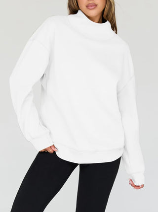 Mock Neck Drop Shoulder Long Sleeve Sweatshirt -Ships 12/27