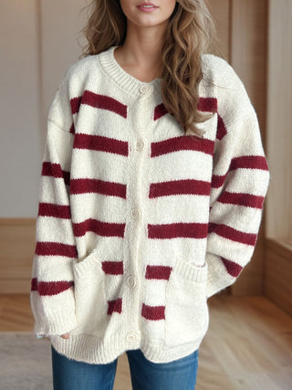 Striped Button Down Long Sleeve Cardigan- Ships 11/11