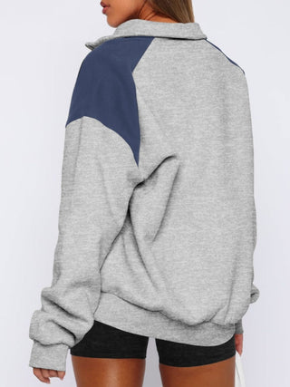 Contrast Quarter Zip Long Sleeve Sweatshirt -Ship 10/4