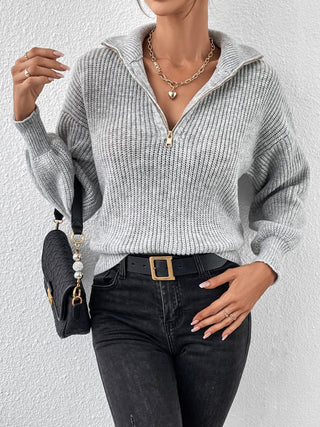 Honey Half Zip Dropped Shoulder Sweater - Ships 9/20