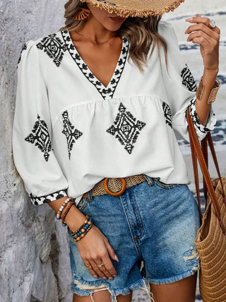 Sedona V-Neck Three-Quarter Sleeve Blouse - Will Ship 8/24