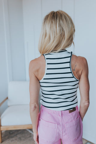 Striped Print Ribbed Sleeveless Top