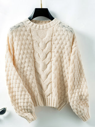 Cable-Knit Round Neck Long Sleeve Sweater -Ships 11/11