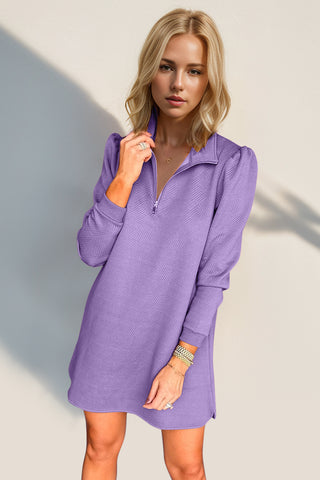 Double Take Textured Quarter Zip Long Sleeve Dressc-Ships 10/25