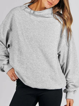 Mock Neck Drop Shoulder Long Sleeve Sweatshirt -Ships 12/27