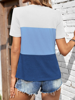 Color Block Round Neck Short Sleeve T-Shirt - Ships 1/25