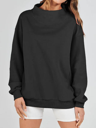 Mock Neck Drop Shoulder Long Sleeve Sweatshirt -Ships 12/27