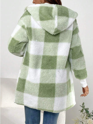 Plaid Long Sleeve Hooded Coat -Ships 10/30