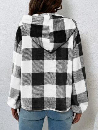 Plaid Half Button Long Sleeve Hoodie - Ships 12/12