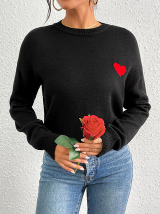 Heart Round Neck Long Sleeve Sweater - Ships 1/10