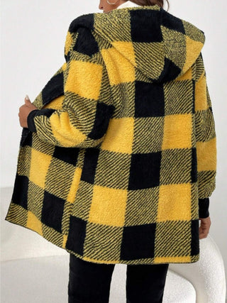 Plaid Long Sleeve Hooded Coat -Ships 10/30